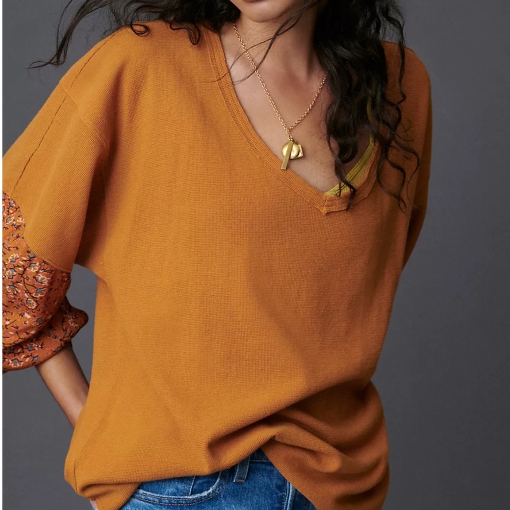 By Anthropologie Honey Annette Mixed Media top